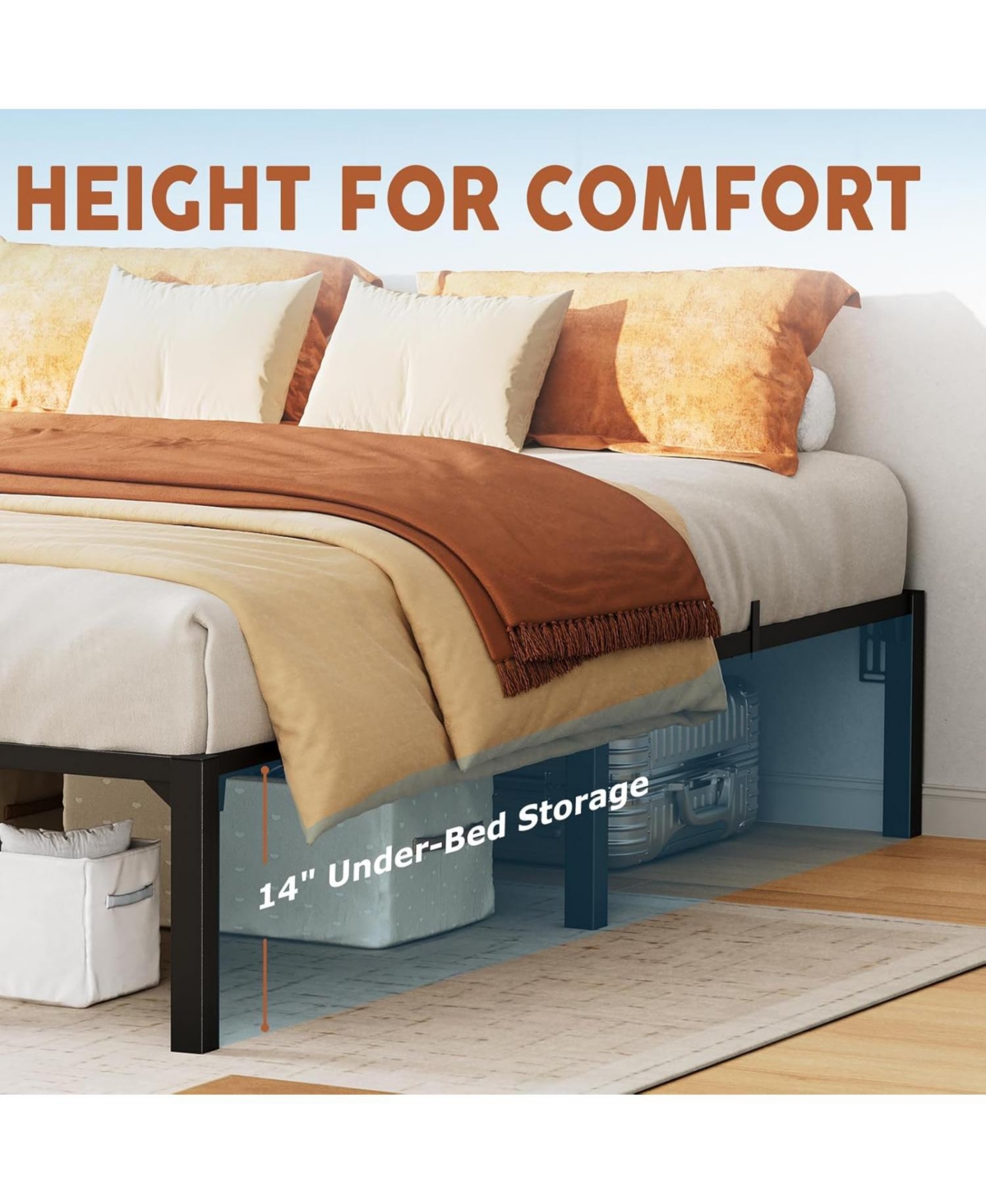 gaomon 16 Inch Metal Bed Frame, Heavy Duty Metal Platform Bed Frame with Reinforced Slats Support, 800 Lbs Load Capacity, Noise Free