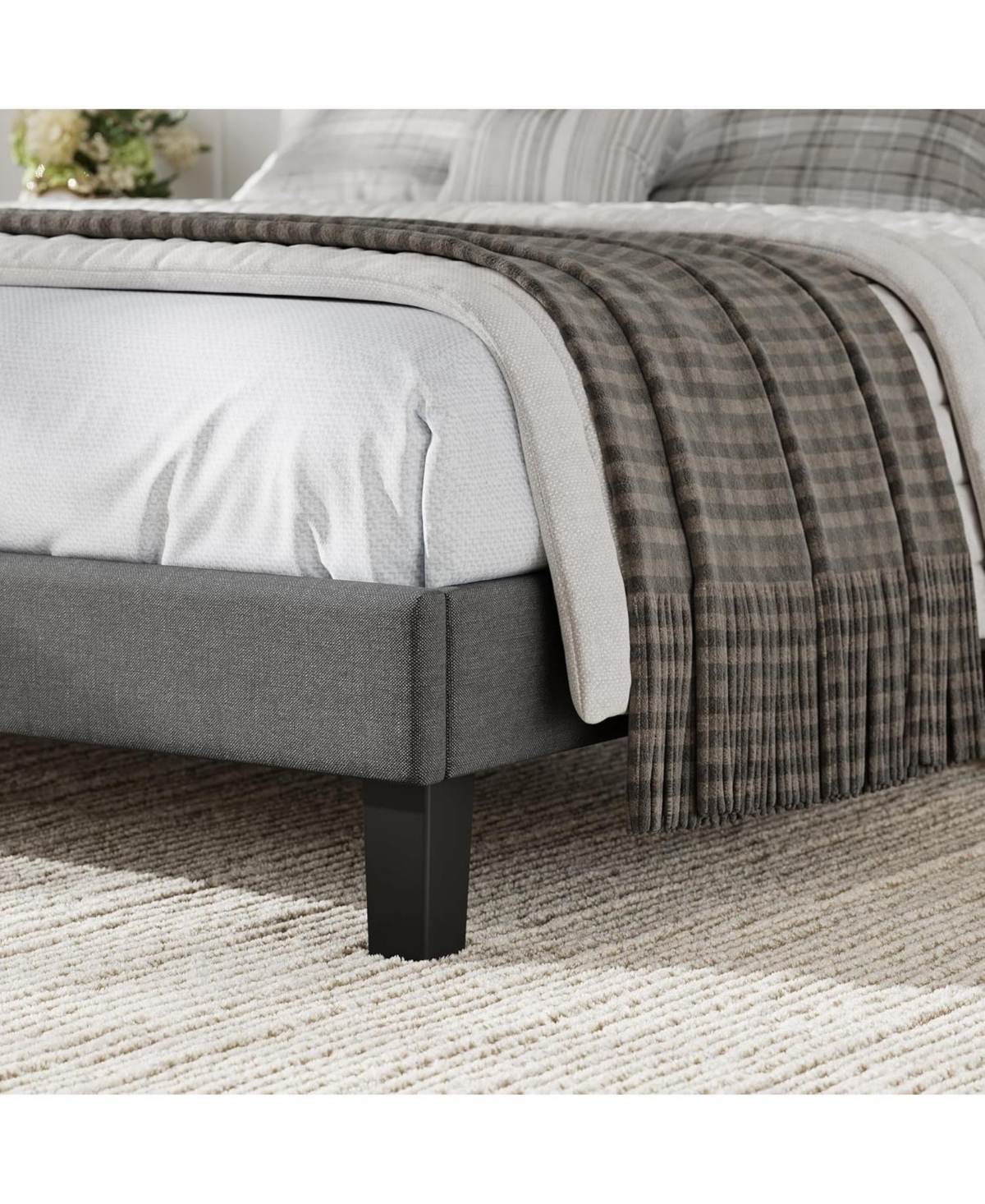 gaomon Upholstered Bed Frame with Headboard, Modern Platform Bed with Wooden Slats Support