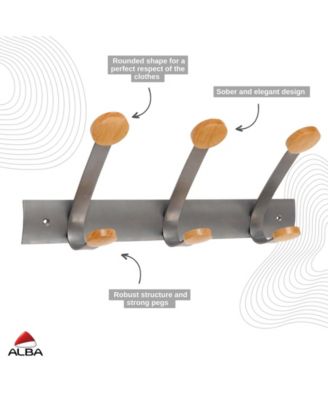 Wall Mounted Coat Rack with 3 Wooden Pegs