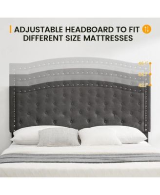 Queen Upholstered Platform Bed Frame Adjustable Wingback Headboard Heavy Duty Slats No Box Spring