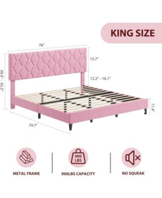 King Bed Frame Adjustable Headboard Upholstered Platform Wood Slats No Box Spring Easy Assembly