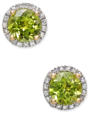 image of Peridot (1-3/4 ct. t.w.) and Diamond (1/6 ct. t.w.) Halo Stud Earrings in 14k Gold