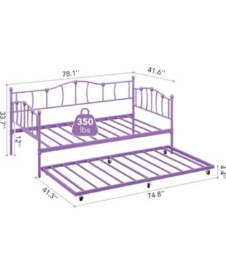 Twin Daybed with Trundle, Metal Sofa Bed Frame with Steel Slat Support, Love Heart Design, No Box Spring