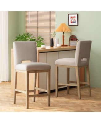 Modern Bar Stool with Rubberwood Legs & L-Backrest Set of 2