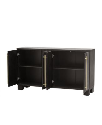 Taupe Wood Sideboard Cabinet with Adjustable Shelves & Gold Handles