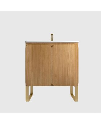 30" Light Oak Bathroom Vanity with Sink, Soft Closing Drawers and Large Storage Cabinet for Modern Bathrooms, Wall/Floor Mount-Sillysis