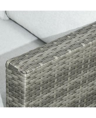 7 Piece Patio Furniture Set, Outdoor L-Shaped Sectional Sofa with 3 Loveseats, 3 Ottoman Chairs, Outside Conversation Set with Dining Table, Cushions, Storage, Mixed Gray