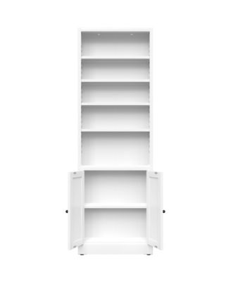 71" Industrial Metal Bookshelf - Freestanding Storage Bookcase with Adjustable Open Shelves and 2 Cabinet Door for Home Office