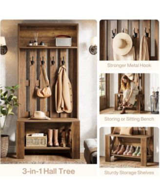 Hall Tree with Shoe Bench and Shoe Storage, 70.8" Tall Freestanding Coat Rack with Hooks