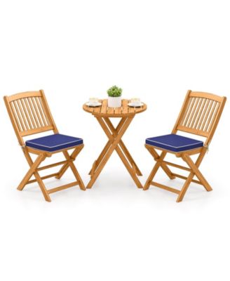 3PCS Patio Folding Wooden Bistro Set Cushioned Chair Conversation