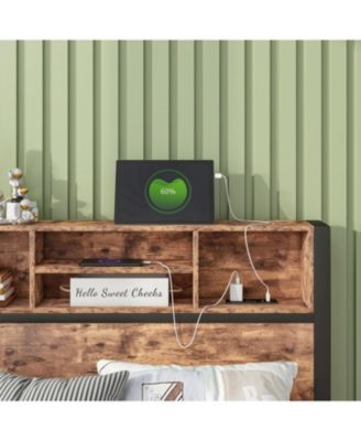 Twin Platform Bed with Storage Headboard and Charging Station