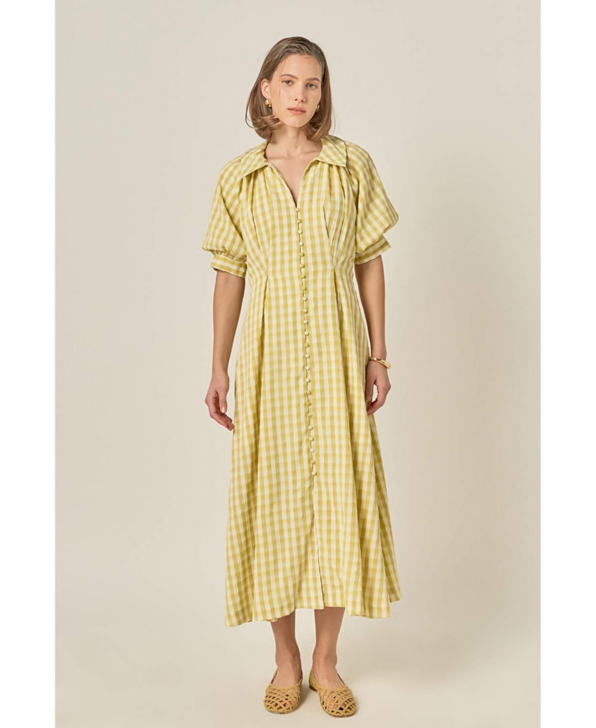 English Factory Women's Gingham Puff Sleeve Dress