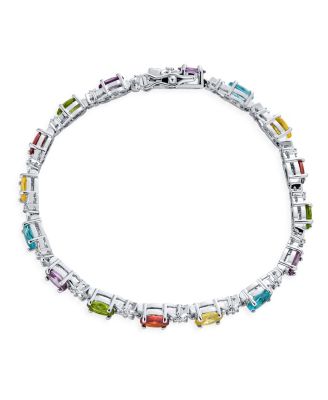 12 CTW Cubic Zirconia Oval CZ Colorful Multi Color Tennis Bracelet 7-7.5 Inch Silver Plated