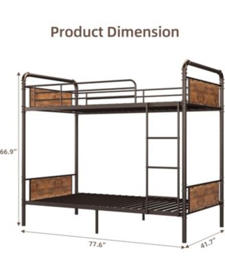 Twin Metal Bunk Bed Twin Over Twin Heavy Duty Guardrail Ladders Convertible Beds Kids Adults No Box Spring