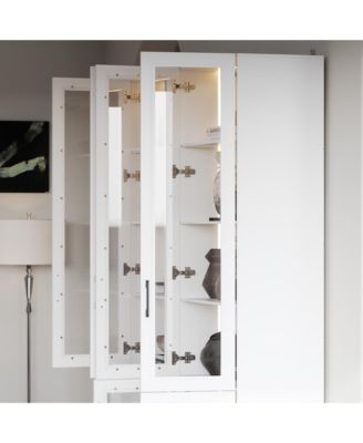Modern 10-Shelf Accent Bookcase with Glass Doors, LED Lights