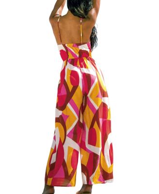 Women's Printed V-Neck Wide-Leg Jumpsuit