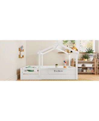 Full Size Floor Bed with Guardrails, Roof, Tray & Signboard