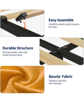 Twin Bed Frame Boucle Upholstered Storage Headboard 2 Drawers Shelf Noise Free Easy Build No Box Spring