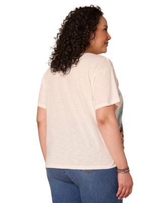 Plus Size Short-Sleeve Mixed-Media Print Top
