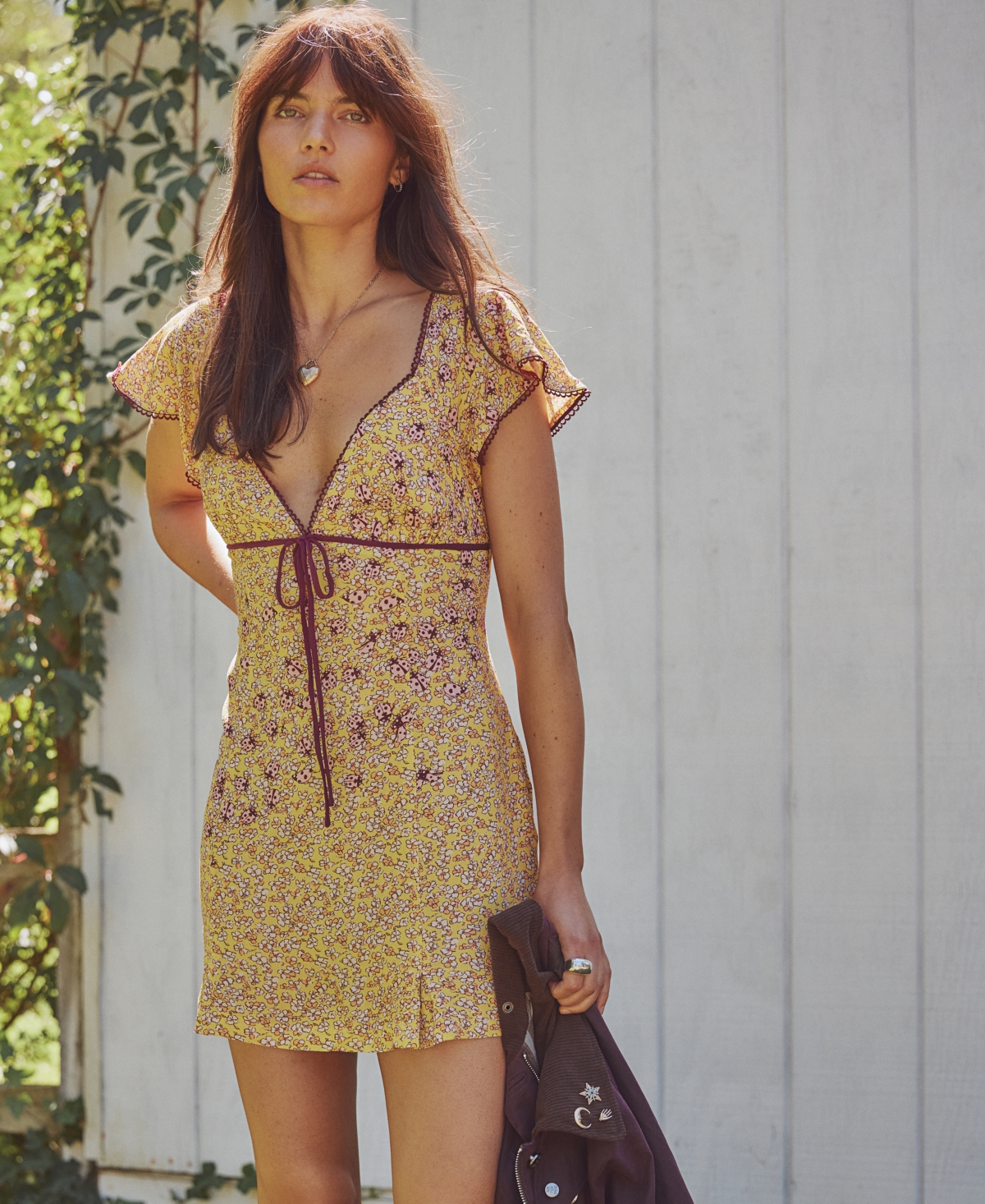 Free People Women's Backroads Floral Print V-Neck Mini Dress