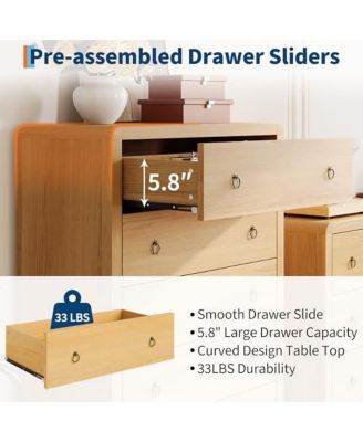 5 Drawer Dresser for Bedroom, 47" Tall Modern Chest of Drawers, Curved Profile Design, Wood Drawer Organizer