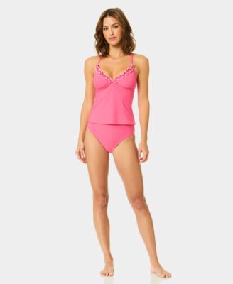 Women's V-Neck Contrast Ruffle Tankini Top