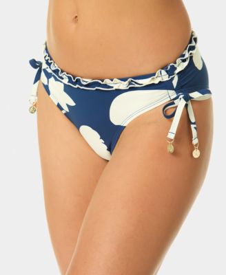 Women's Pull-On Contrast Ruffle Side-Tie Hipster Swim Bottoms