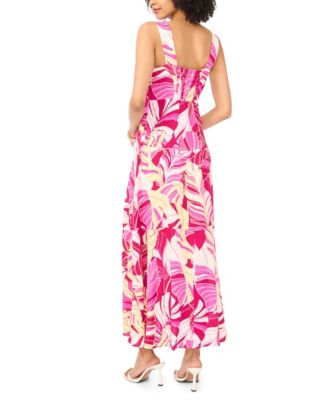 Women's Printed Square-Neck Smocked-Back Sleeveless Maxi Dress