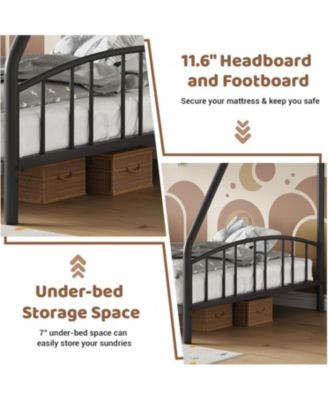 Bunk Bed  Over Full with Ladder and Arched Guardrail, Heavy Duty Bunkbeds Frame with Sturdy Steel Slats Support for Kids Boys Girls