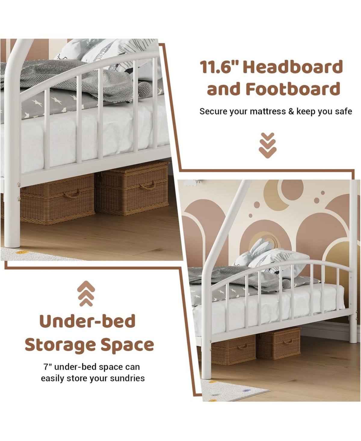 gaomon Bunk Bed Over Full with Ladder and Arched Guardrail, Heavy Duty Bunkbeds Frame Sturdy Steel Slats Support for Kids Boys Girls