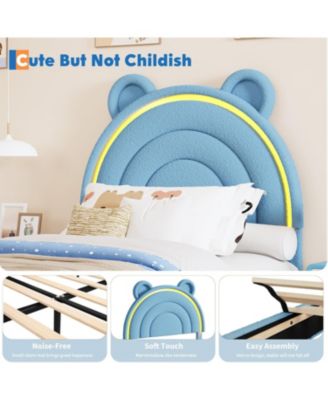 Velvet Bed Frame with LED Light Storage Drawer Upholstered Platform Bear Headboard Wood Slats No Box Spring