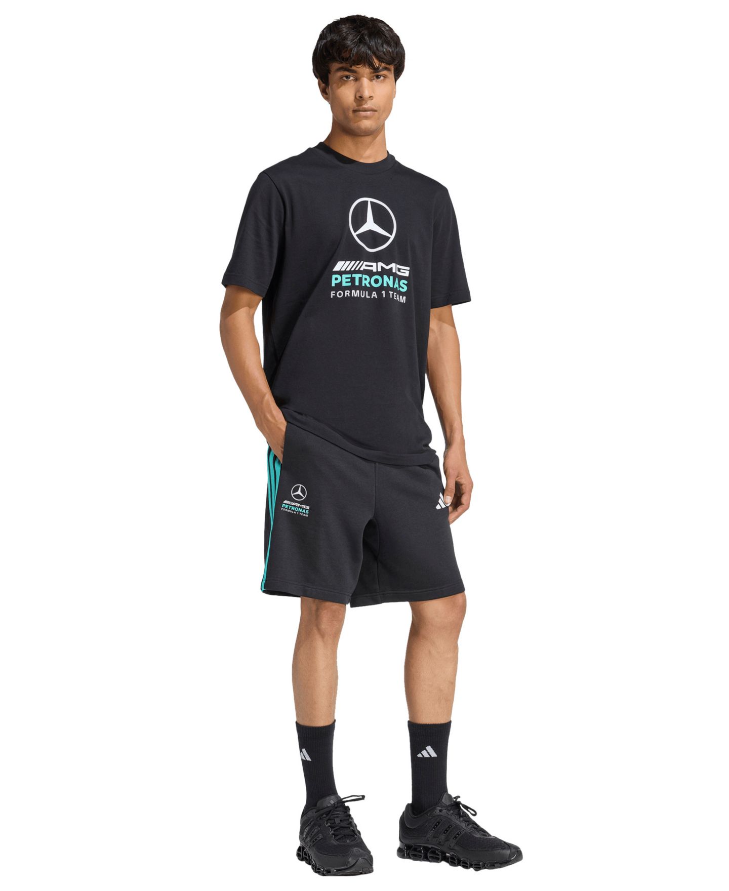 Мужские шорты adidas Mercedes Formula 1 Sports Shorts, цвет: Чёрный / Мятный — фото 2