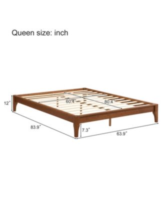 Solid Bamboo Platform Bed Frame, 12" Queen Size