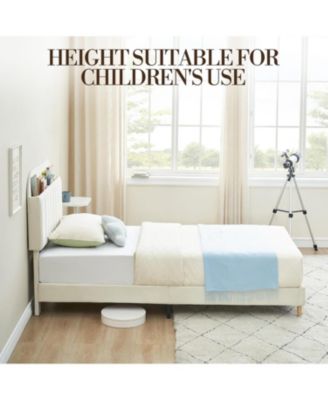 Twin Bed Frame With Bookcase Headboard Upholstered Platform Kids Bed Wooden Slats No Box Spring