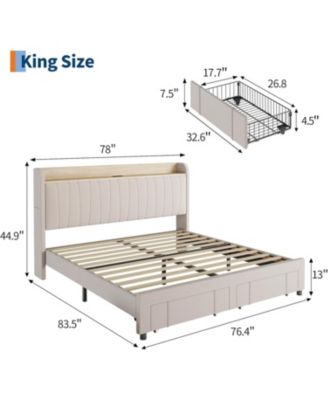 King Upholstered Bed Frame With Storage Headboard Charging Drawers Platform No Box Spring Easy Build