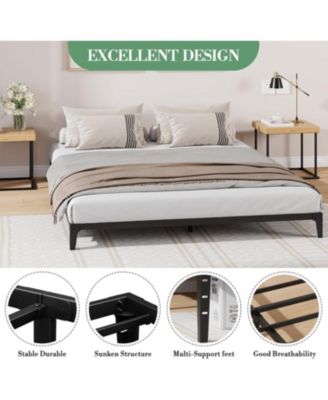 6 Inch Queen Metal Platform Bed Frame Modern Design Steel Slats Noise Free Easy Assembly No Box Spring Matte