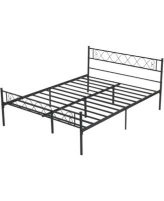 Queen Metal Platform Bed Frame With Headboard Storage Capacity Steel Slats Modern No Box Spring Easy Assembly