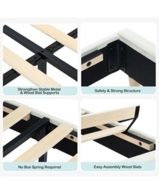 Bed Frame Storage Headboard Velvet Upholstered Platform Bed Kids Wood Slats Noise Free