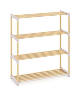 4 Tier Solid Wood Shoe Organizer with Open Slatted Storage