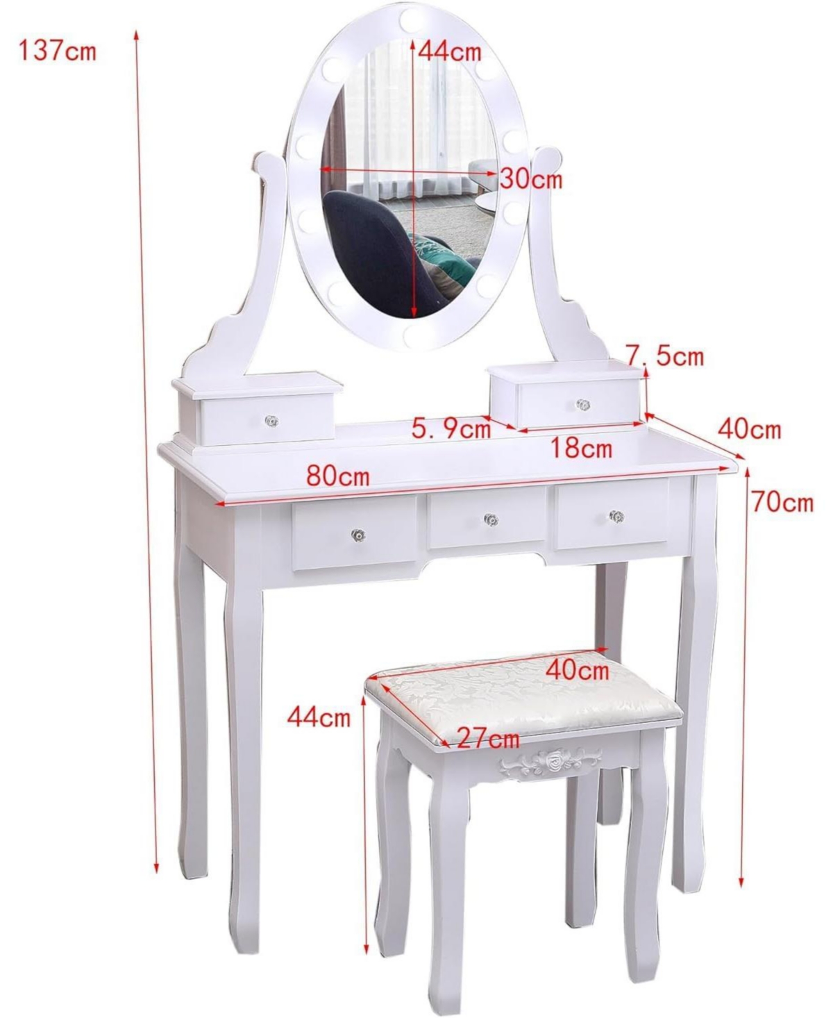 gaomon Vanity Desk with Mirror and Lights