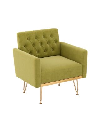Velvet Tufted Armchair with Gold Metal Leg