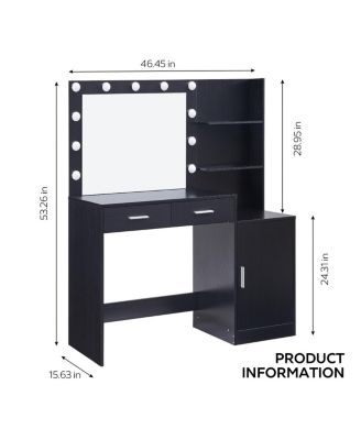 Vanity Desk with Mirror, Lights, 2 Drawers & Organizer
