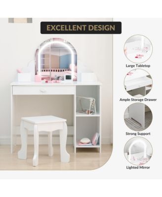 Kids Vanity Set with Adjustable Lighted Mirror and Stool