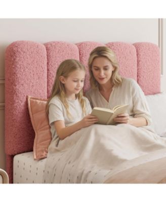 Upholstered Bed Frame Boucle Platform Wave Headboard for Kids No Box Spring Wood Slats Noise Free