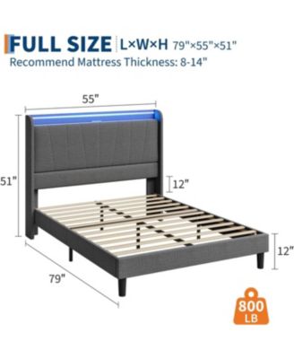   Upholstered Platform Bed Frame Headboard Charging Station LED Under Bed Storage Noise Free Easy Assembly
