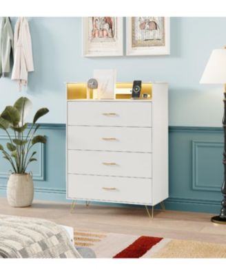 Tall 4-Drawer Dresser with RGB Lights & Charging Station, App-Controlled LED Wooden Chest for Bedroom