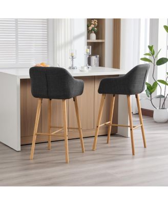 Streamdale  Furniture Modern Linen Bar Stools Set of 2 with Back & Armrest