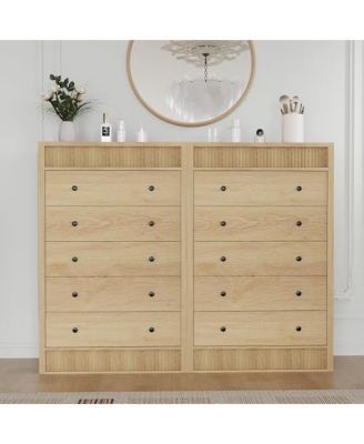 5 Drawer Tall Dresser for Bedroom, 31.5" Wide Fluted Chest of Drawers, Modern Wood Storage Cabinet