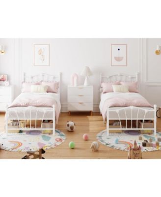 Twin Bed Frame for Girls with Heart Headboard and Footboard Metal Slat Support Easy Assembly No Box Spring Needed
