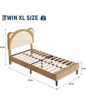 Twin XL Bed Frame for Kids Upholstered Adjustable Headboard LED Light Wood Slats No Box Spring Coffee